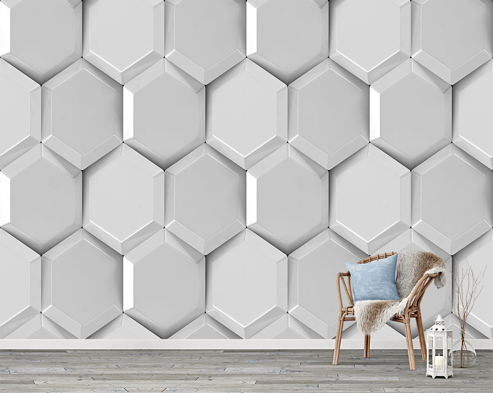Modern Hexagonal Desenli Duvar Kağıdı