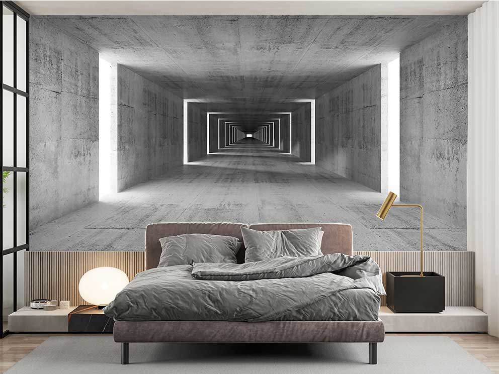 Derinlik İllüzyonu ile Modern İç Mekan Duvar Sanatı Poster