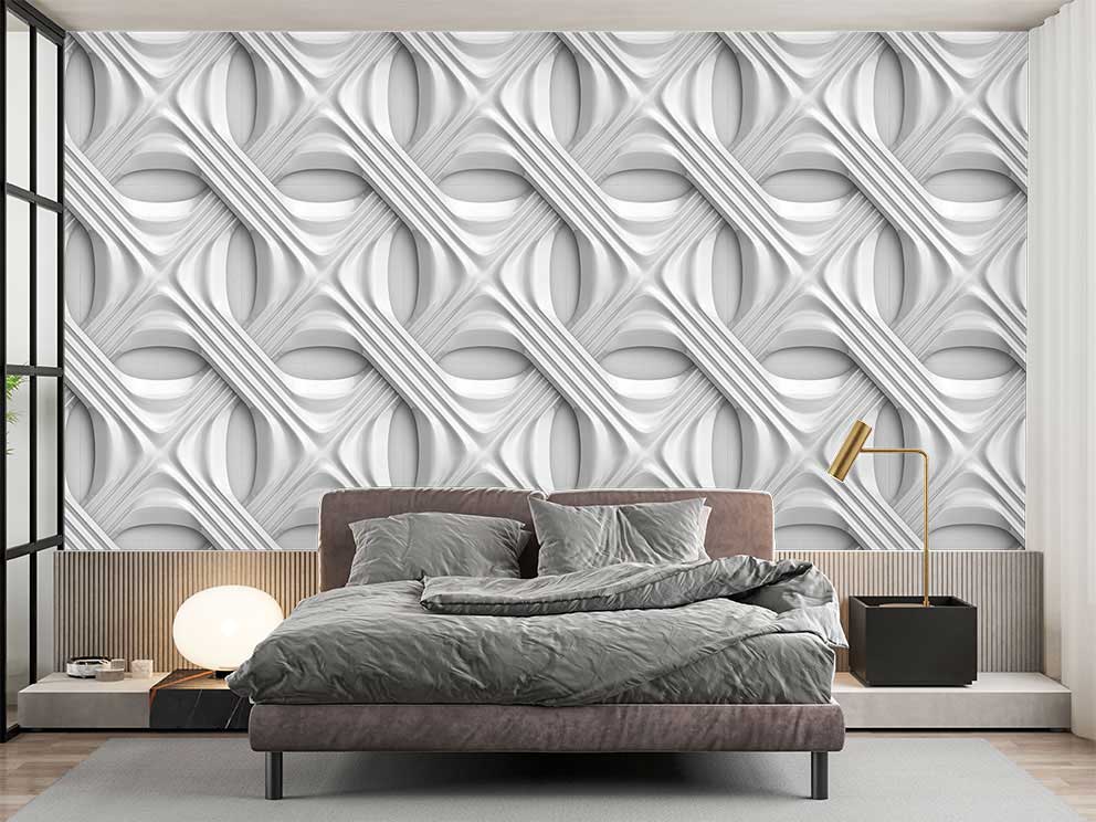 Beyaz Modern 3D Geometrik Desenli Duvar Kağıdı - Görsel 2
