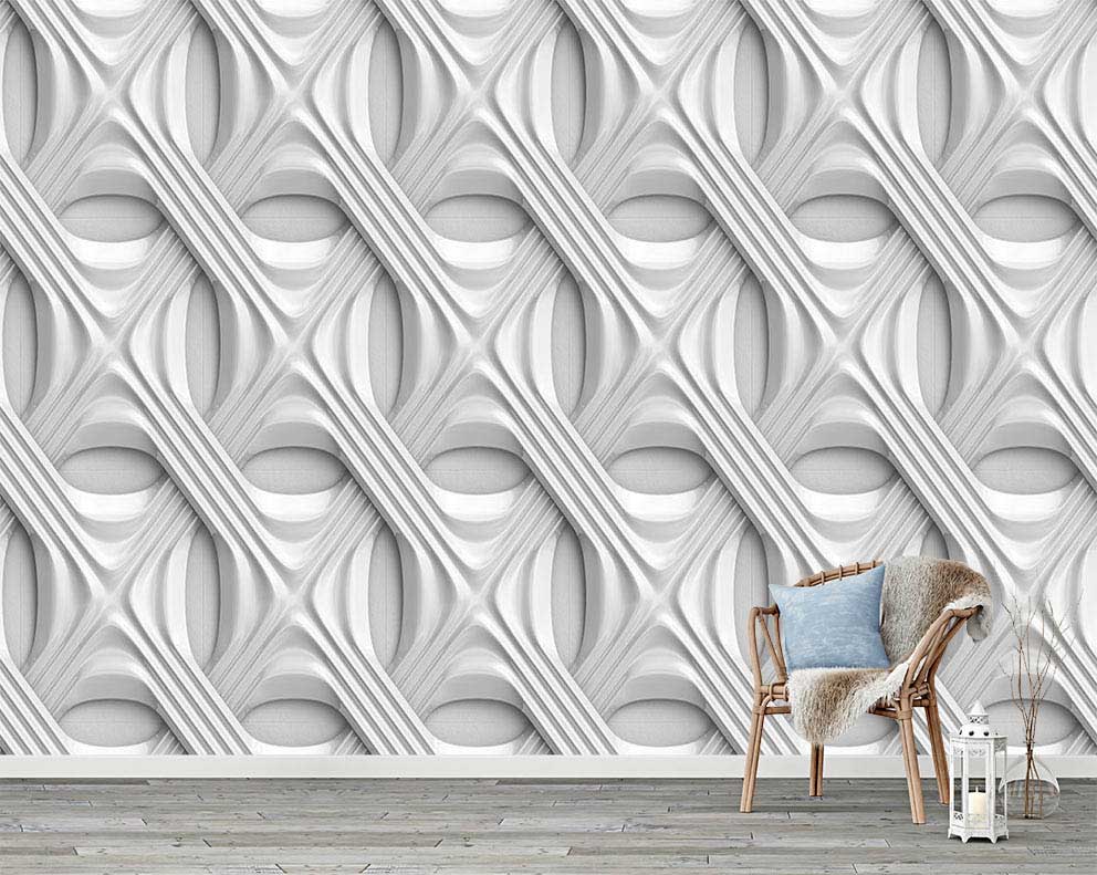 Beyaz Modern 3D Geometrik Desenli Duvar Kağıdı