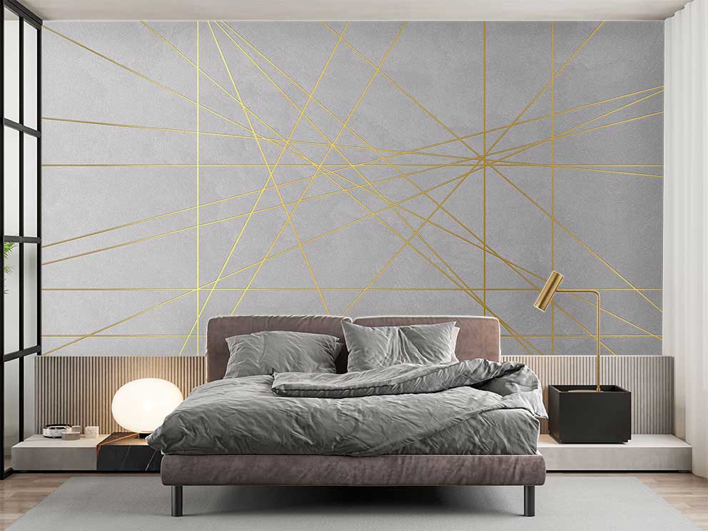 Modern Geometrik Altın Çizgili Duvar Kağıdı - Görsel 2