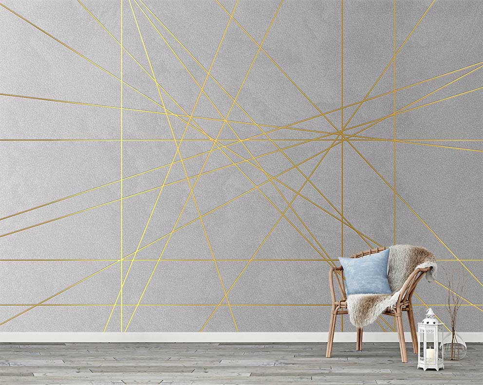 Modern Geometrik Altın Çizgili Duvar Kağıdı