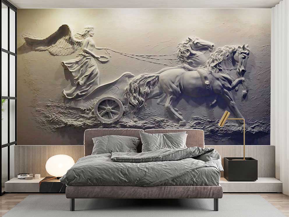 3D Melek Kanadı ve Atlı Duvar Kağıdı - Görsel 2