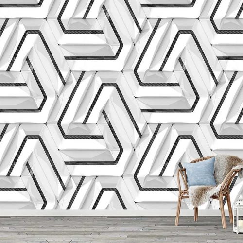 Siyah Beyaz Geometrik Desenli Duvar Kağıdı