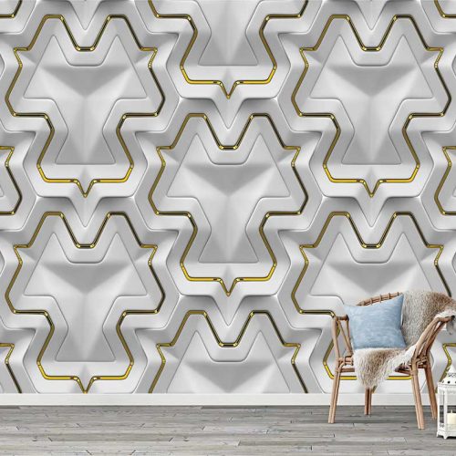 Yıldız Geometrik Desenli Duvar Kağıdı – Modern ve Şık İç Mekan Dekorasyonu