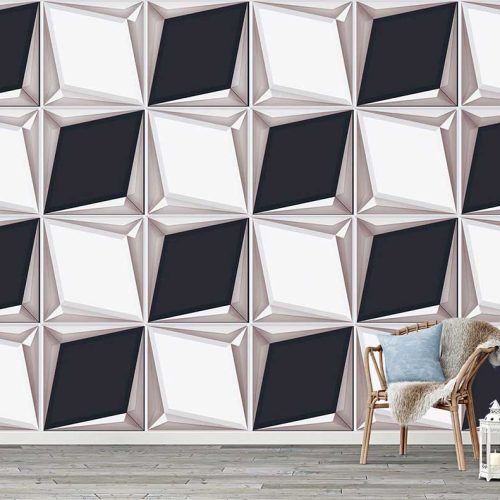 Üç Boyutlu Geometrik Desenli Duvar Kağıdı – Modern İç Mekan Dekorasyonu