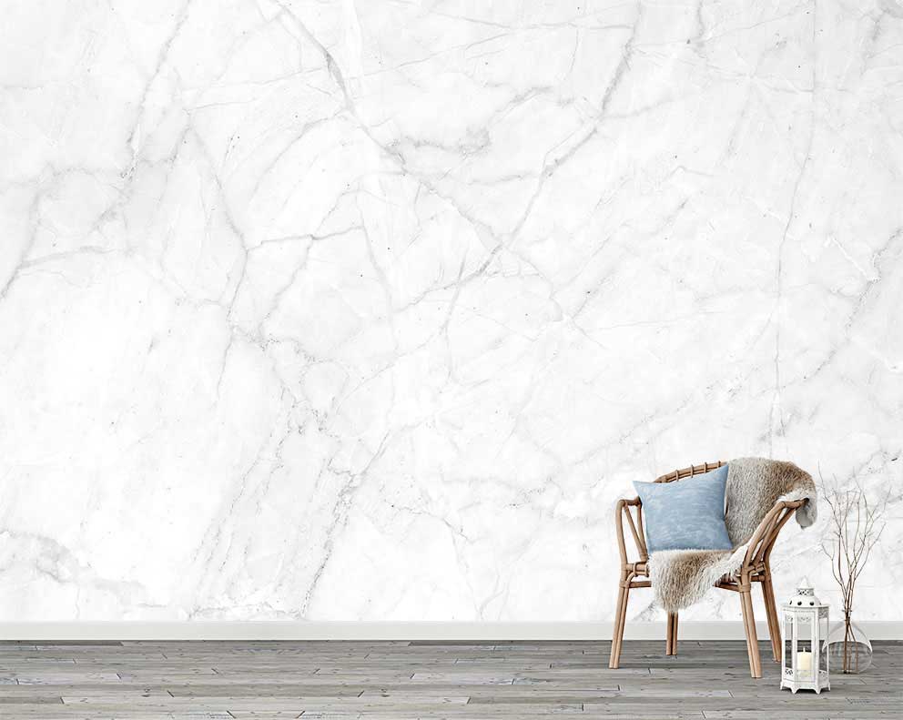 Modern Minimalist Beyaz Mermer Duvar Kağıdı – Şık İç Mekan Tasarımı için Özel Üretim
