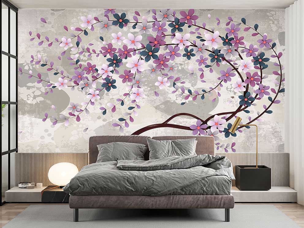 3D Sakura Çiçek Ağacı İskandinav Modern Duvar Kağıdı - Görsel 2