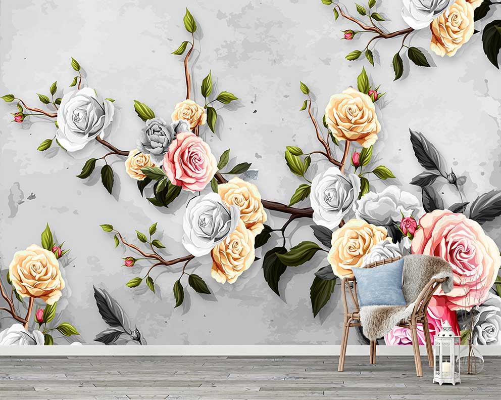 Romantik Gül Desenli Duvar Kağıdı
