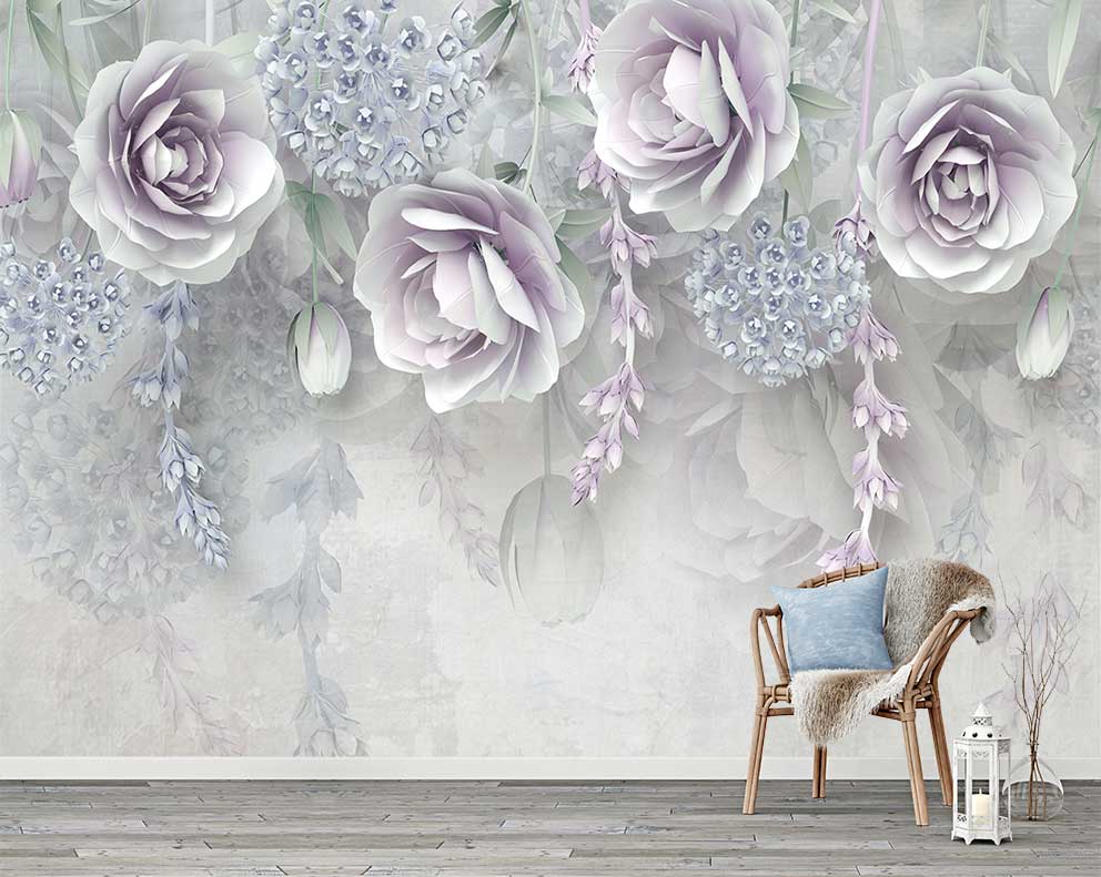 Mor Güller ve Wisteria Duvar Kağıdı