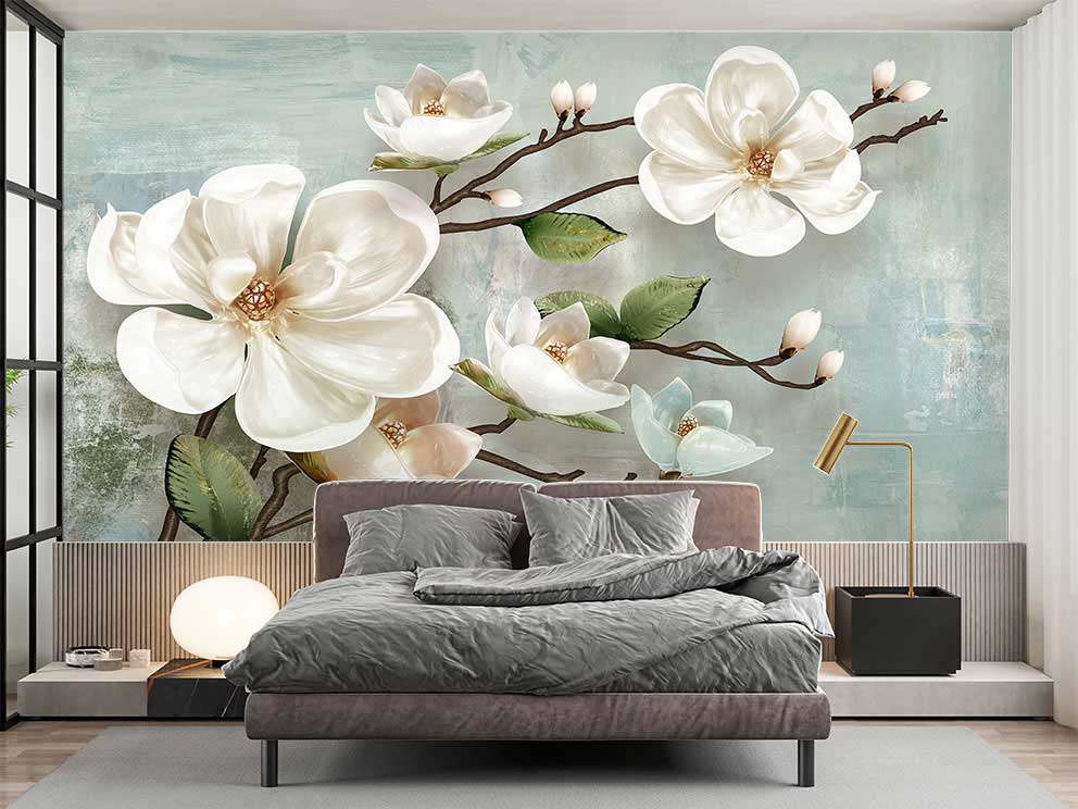 Beyaz Çiçekli Duvar Kağıdı