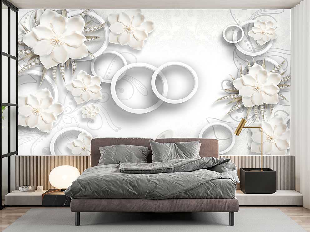 Geometrik ve Çiçek Desenli Dekoratif Duvar Kağıdı - Görsel 2