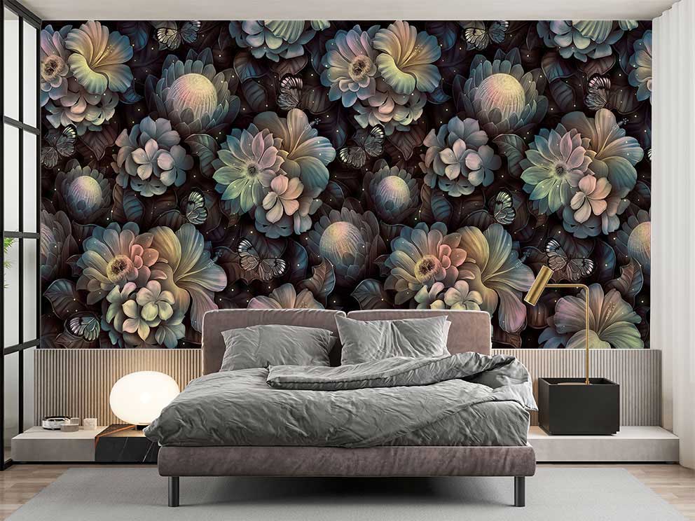 Canlı Renklerde Büyük Çiçek Desenli Modern Duvar Kağıdı - Görsel 2