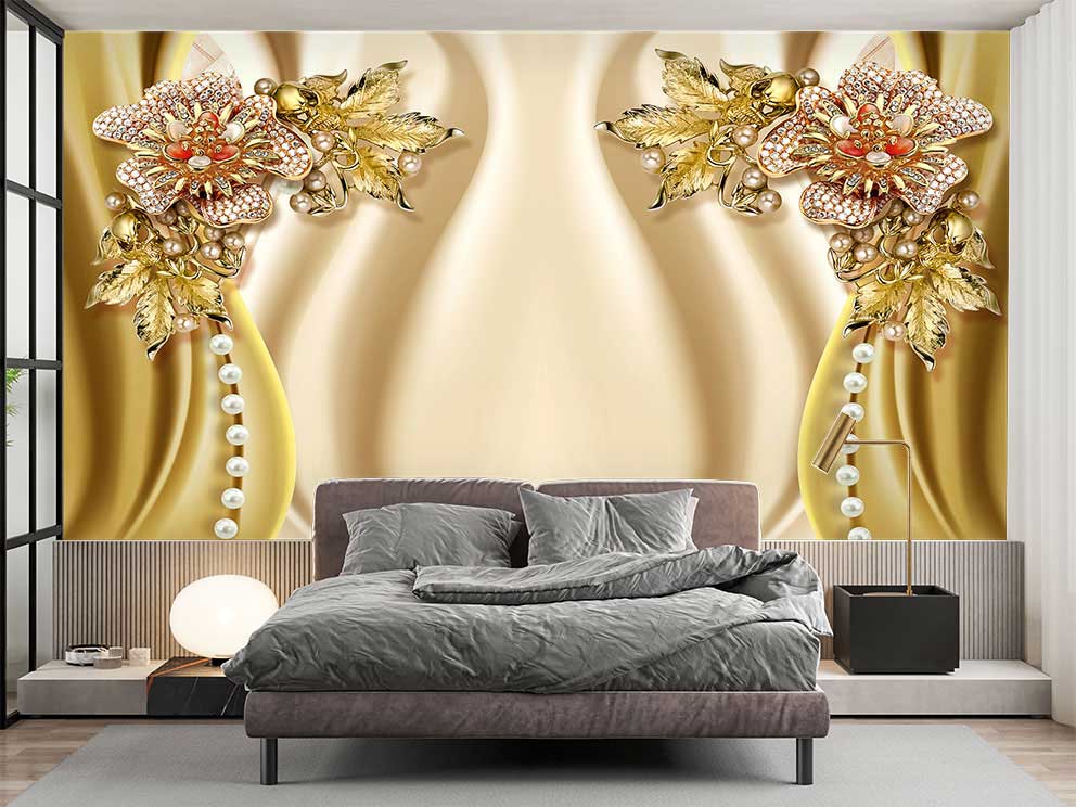 Gold Gül Desenli Duvar Kağıdı - Görsel 2