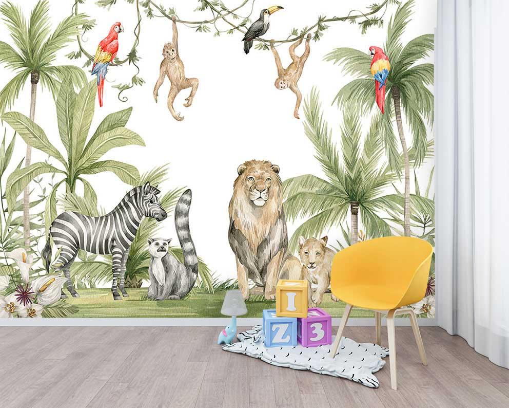 Safari Hayvanları Temalı Çocuk Odası Poster Duvar Kağıdı
