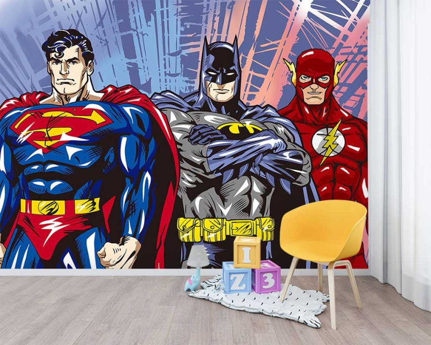Superman, Batman ve Flash Temalı Çocuk Odası Poster Duvar Kağıdı