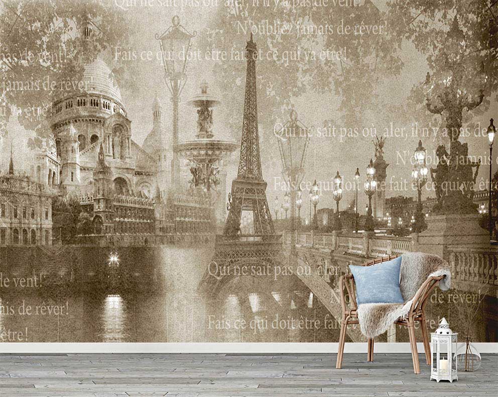 Paris Manzaralı Vintage Duvar Kağıdı