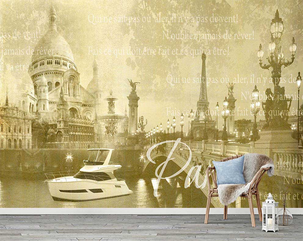 Paris Manzaralı Vintage Duvar Kağıdı
