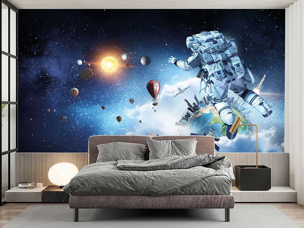 Hayal Gücünü Uyandıran Astronot ve Gezegen Temalı Duvar Kağıdı - Görsel 2