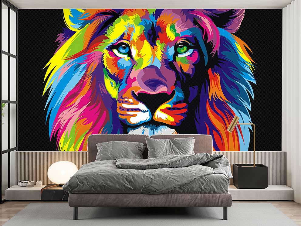 Renkli Pop Art Aslan Başlığı Duvar Dekoru