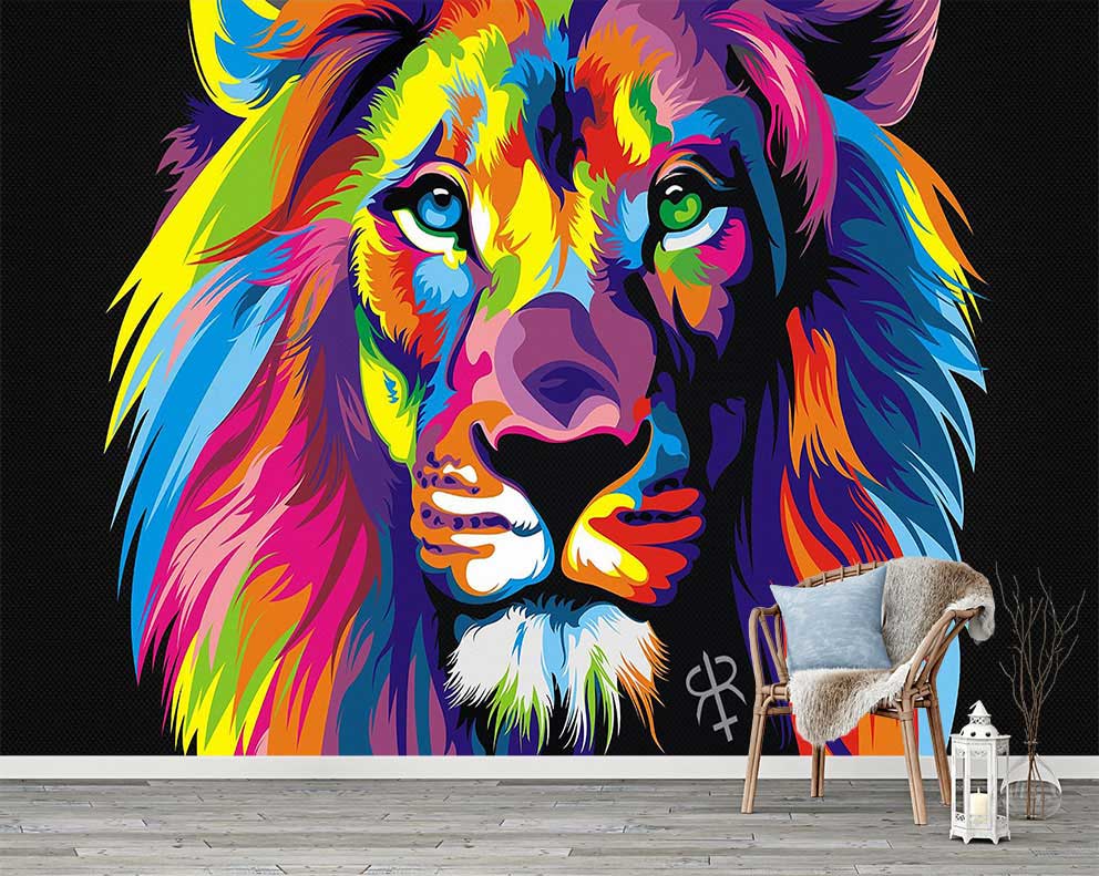 Renkli Pop Art Aslan Başlığı Duvar Dekoru