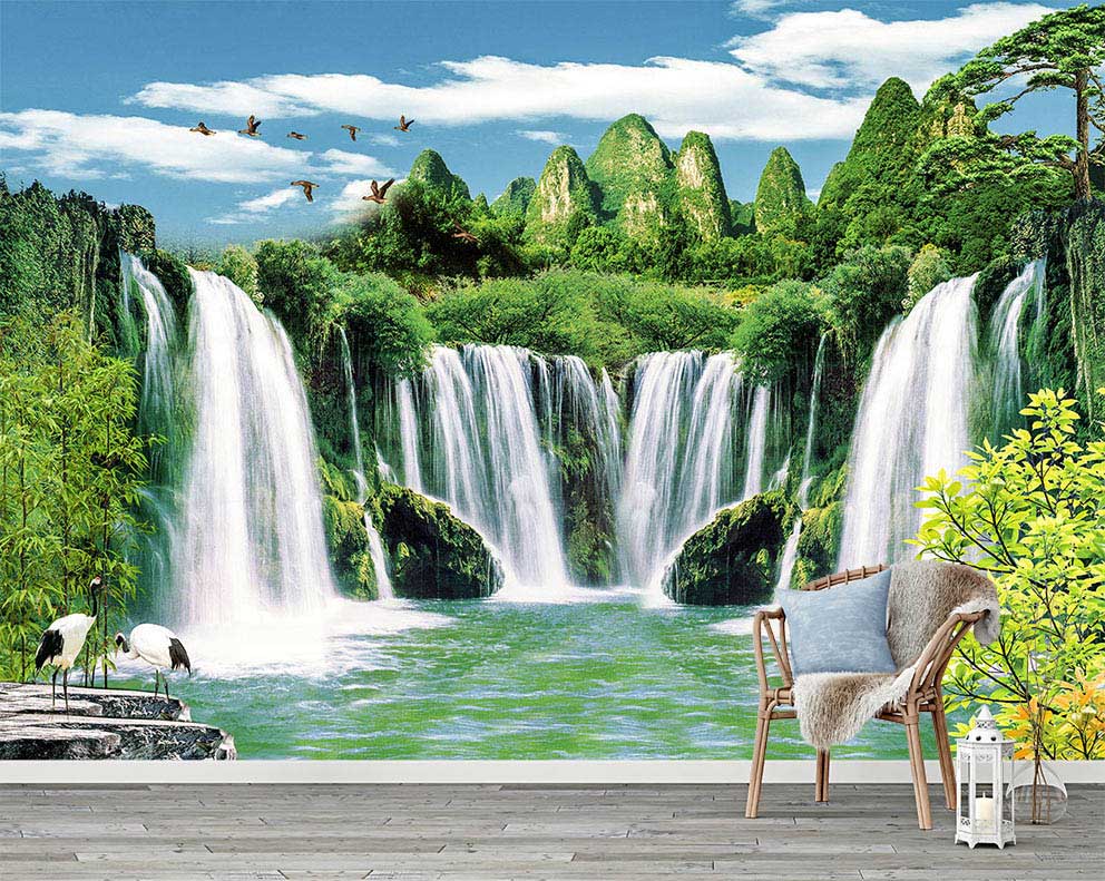 Şelale ve Dağ Manzaralı Duvar Kağıdı - Doğa ve Huzur Temalı Poster
