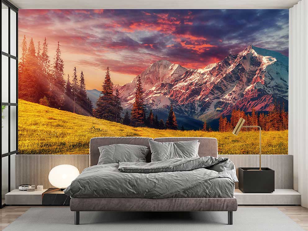 Dağ ve Gün Batımı Manzaralı Duvar Kağıdı - Doğa ve Huzur Temalı Poster - Görsel 2