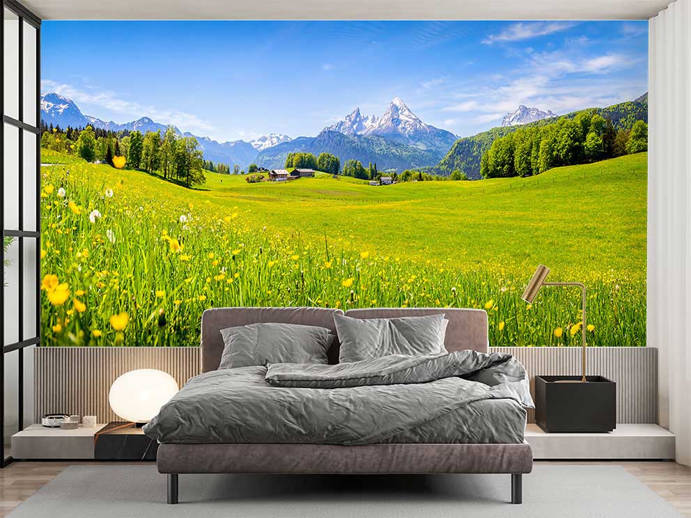 Alp Dağları ve Çiçekli Çayır Manzaralı Duvar Kağıdı - Doğa ve Huzur Temalı Poster - Görsel 2