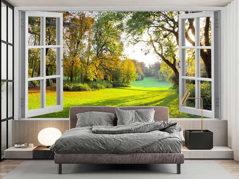 Pencere Manzaralı Orman ve Çim Alan Duvar Kağıdı - Doğa ve Huzur Temalı Poster - Görsel 2