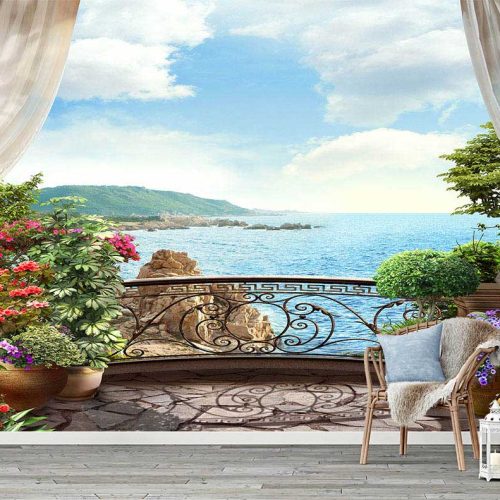 Balkon Manzaralı Deniz ve Doğa Duvar Kağıdı – Akdeniz Temalı Poster