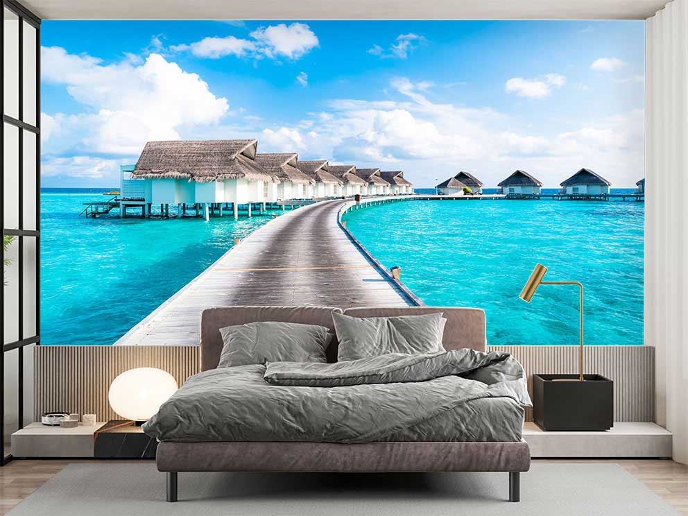 Tropikal Deniz Üzeri Bungalovlar - Huzurlu Manzara Poster Duvar Kağıdı - Görsel 2