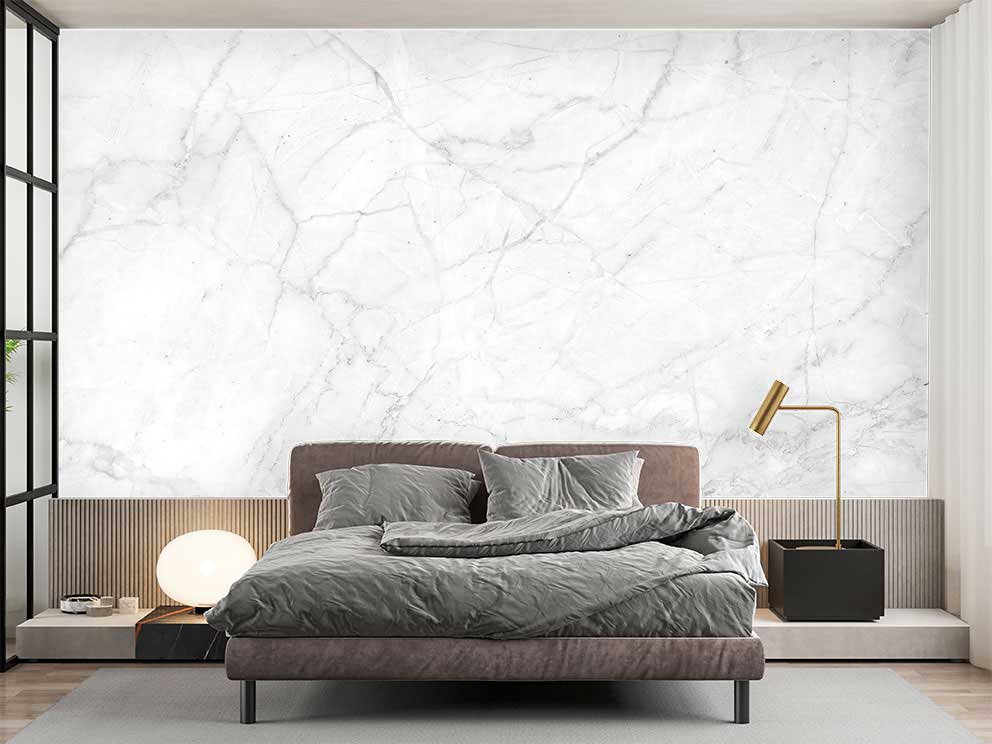 Modern Minimalist Beyaz Mermer Duvar Kağıdı – Şık İç Mekan Tasarımı için Özel Üretim