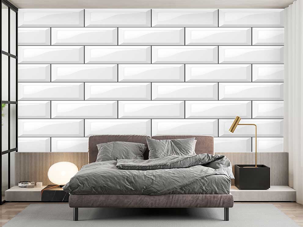 Modern İç Mekan Tasarımı için Beyaz Tuğla Desenli Duvar Kağıdı