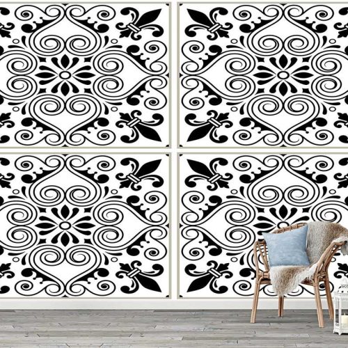 Siyah Beyaz Çiçek Desenli Duvar Kağıdı – Modern ve Şık Dekorasyon