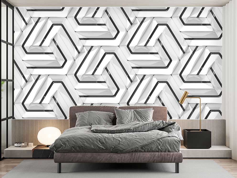 Siyah Beyaz Geometrik Desenli Duvar Kağıdı