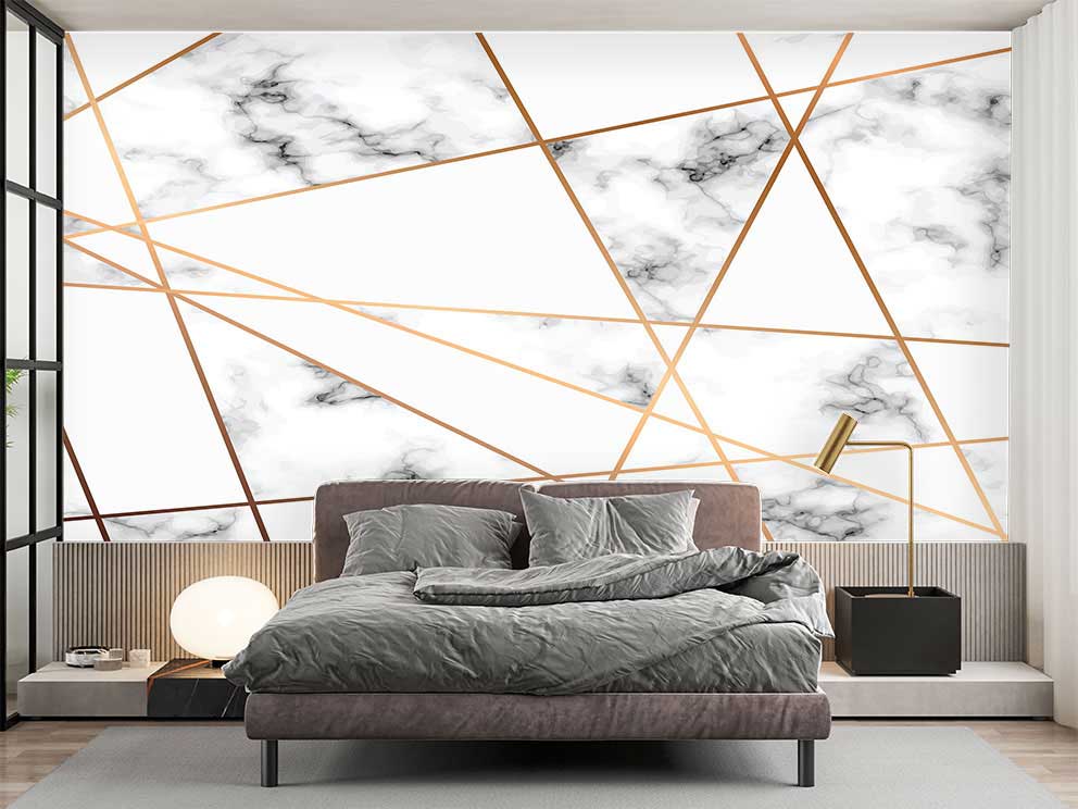 Altın Detaylı Geometrik Desenli Duvar Kağıdı