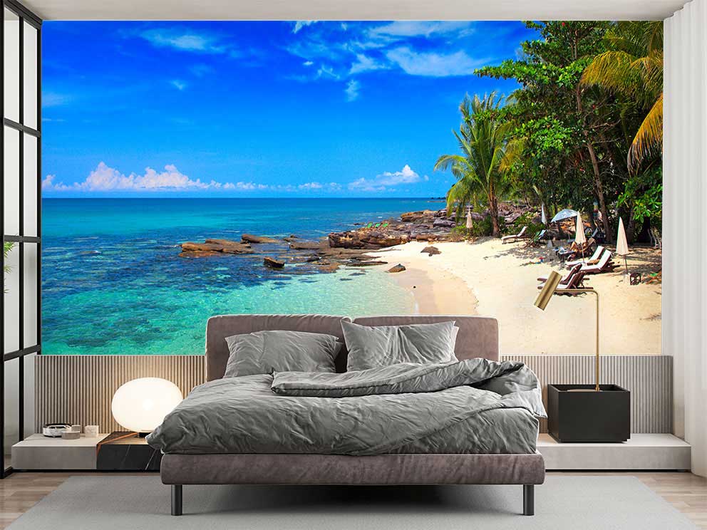Tropikal Sahil ve Deniz Manzaralı Duvar Kağıdı - Görsel 2
