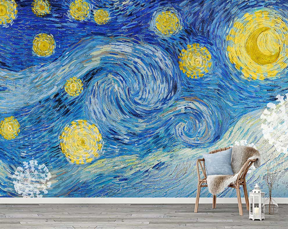Van Gogh’un Yıldızlı Gece Eserinden İlham Alan Kişiye Özel Duvar Kağıdı