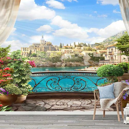 Balkon Manzaralı Duvar Kağıdı | Şehir ve Doğa Temalı Ferahlatıcı Dekor