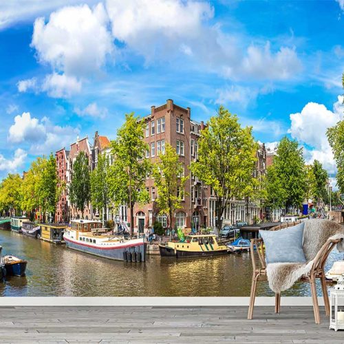 Amsterdam Kanal Manzaralı Duvar Kağıdı | Evinize Avrupa Şehir Güzelliğini Getirin