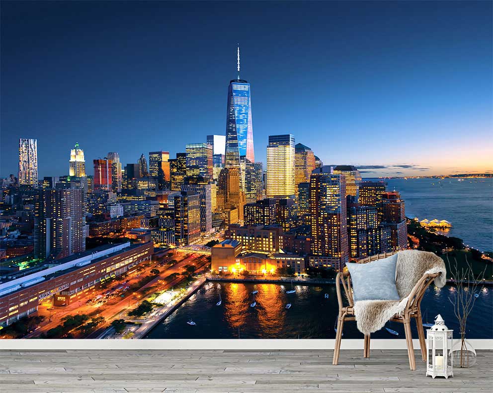 Manhattan Gece Manzaralı Duvar Kağıdı | Şehir Işıklarıyla Evinizi Aydınlatın