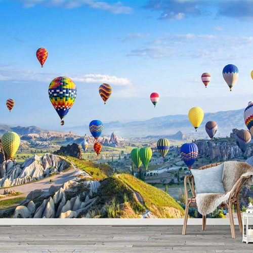 Kapadokya Balonları Manzaralı Duvar Kağıdı – Renkli Sıcak Hava Balonları Özel Poster