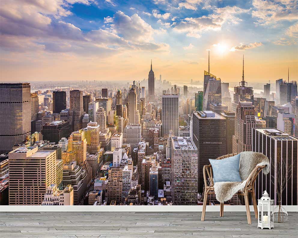 New York Şehir Manzarası Gün Doğumu – Şık İç Mekan Duvar Posteri