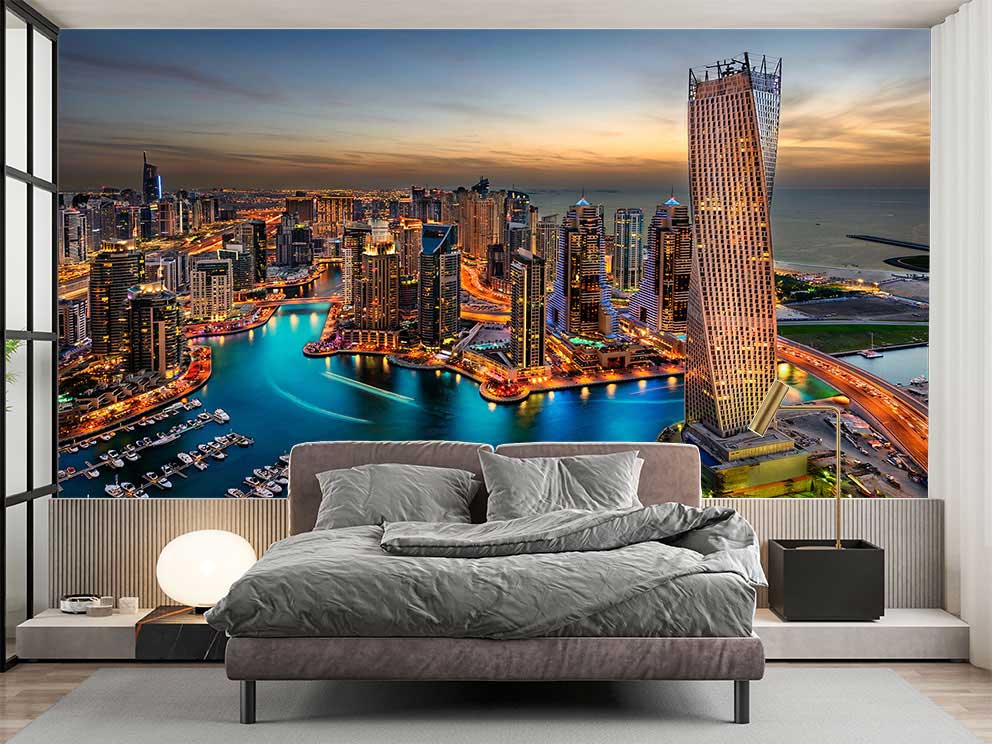 Lüks Şehir Manzaralı Balkon Duvar Kağıdı