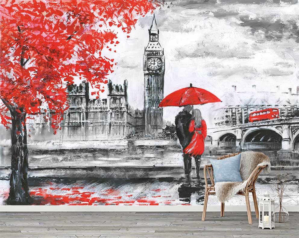 Romantik Londra: Big Ben ve Kırmızı Sonbahar Ağaçları