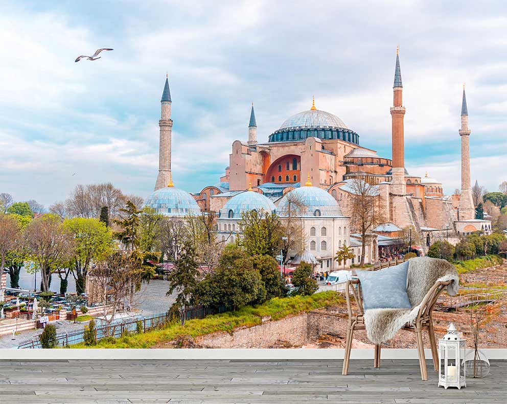 Ayasofya Manzaralı Duvar Kağıdı – Modern Teras Görünümlü İstanbul Poster