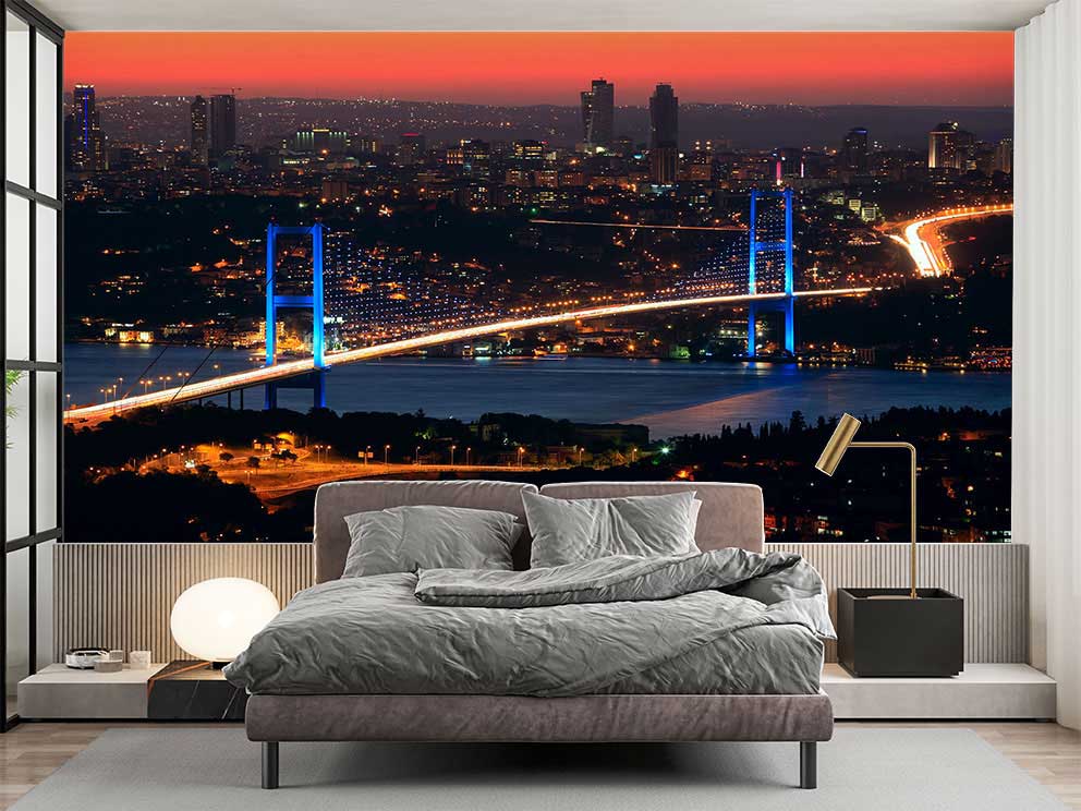 Şehir Manzaralı Gece Köprü Duvar Kağıdı