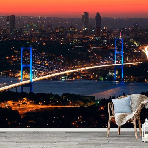 Şehir Manzaralı Gece Köprü Duvar Kağıdı