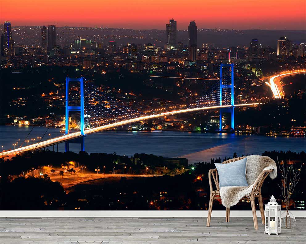 Şehir Manzaralı Gece Köprü Duvar Kağıdı