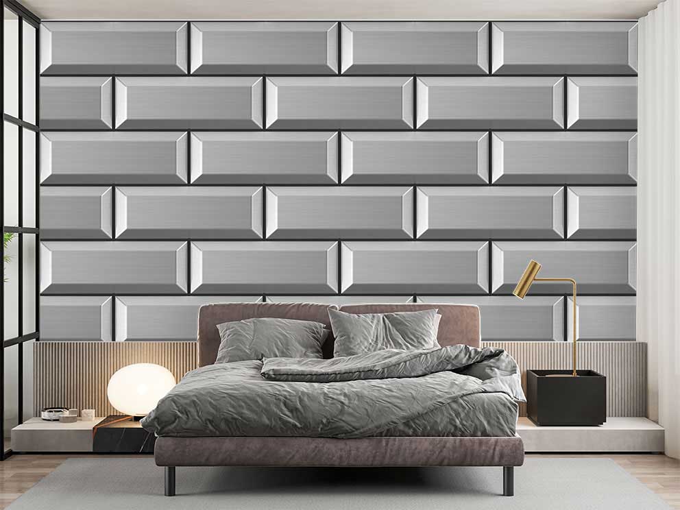 Gri Metalik Fayans Desenli Poster Duvar Kağıdı - Görsel 2